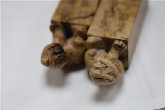Six Chinese soapstone seals, H. 2.8 - 12.8cm